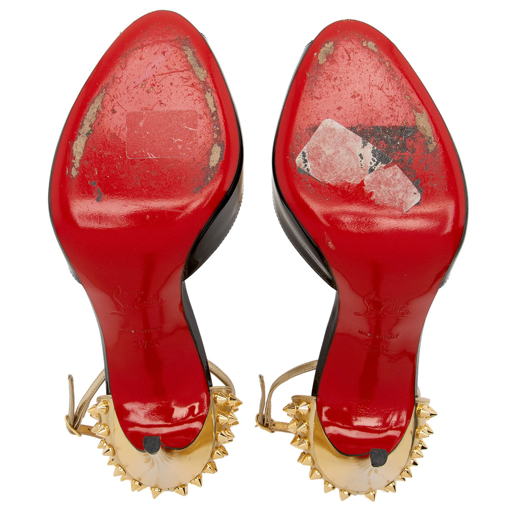 Christian Louboutin Patent Leather Spiked Pina Peep Toe Pumps - Size 7.5 / 37.5 (SHF-zYVRlN)
