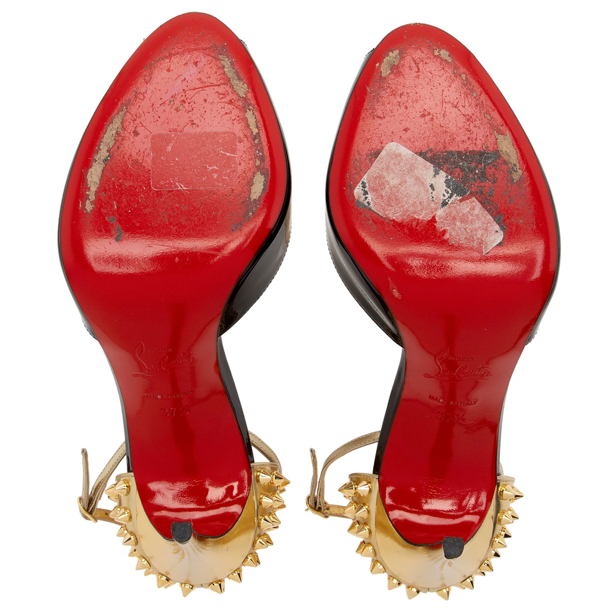 Christian Louboutin Patent Leather Spiked Pina Peep Toe Pumps - Size 7.5 / 37.5 (SHF-zYVRlN)
