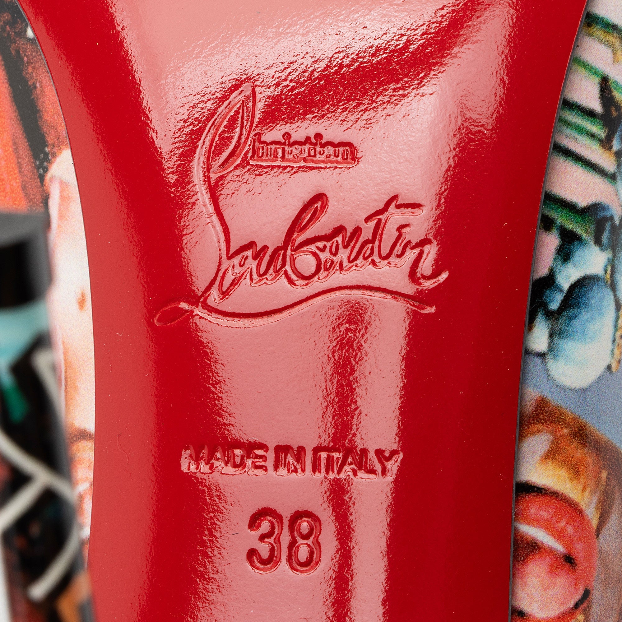 Christian Louboutin Patent Leather Graphic Love Hot Chick 100 Pumps - Size 8 / 38 (SHF-zo3qgn)