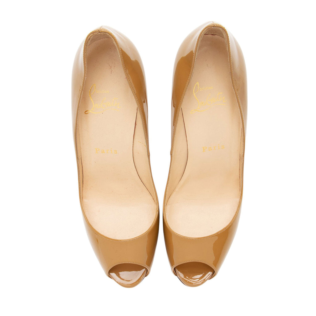 Christian Louboutin Patent Leather Very Prive Platform Peep Toe Pumps - Size 8.5 / 38.5