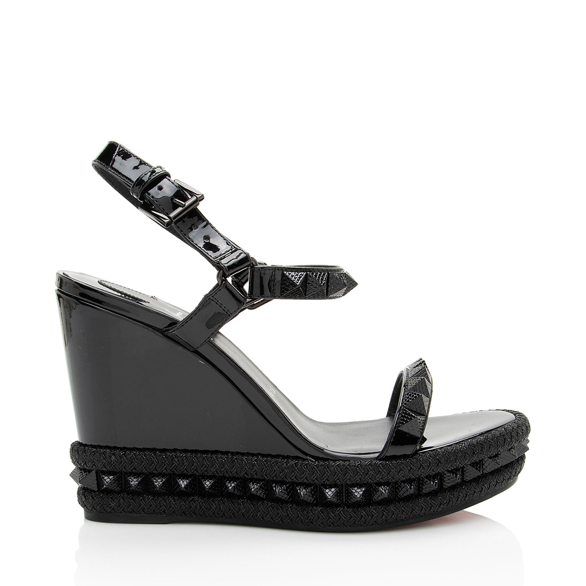 Christian Louboutin Patent Leather Spiked Pyraclou Wedge Sandals - Size 9 / 39