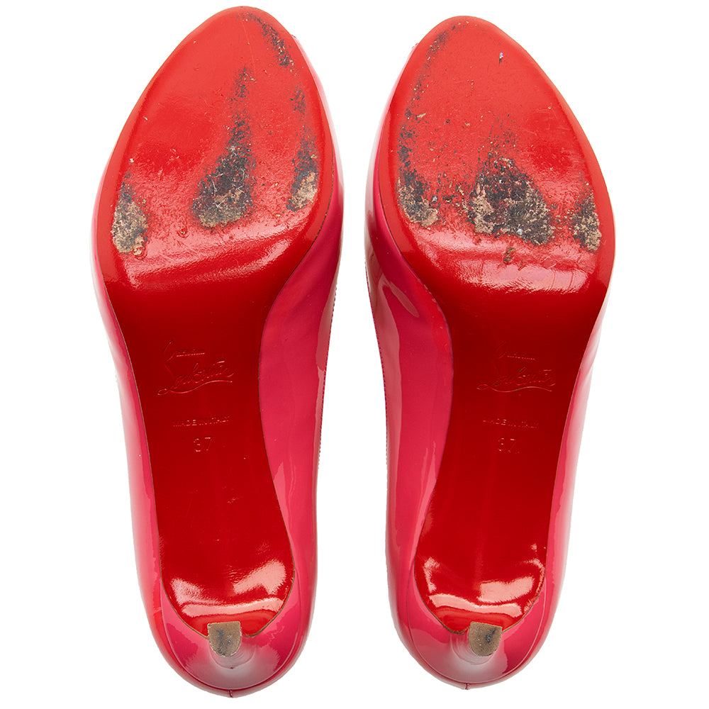 Christian Louboutin Patent Leather Peep Toe 70mm Pumps - Size 7 / 37 (SHF-18657)