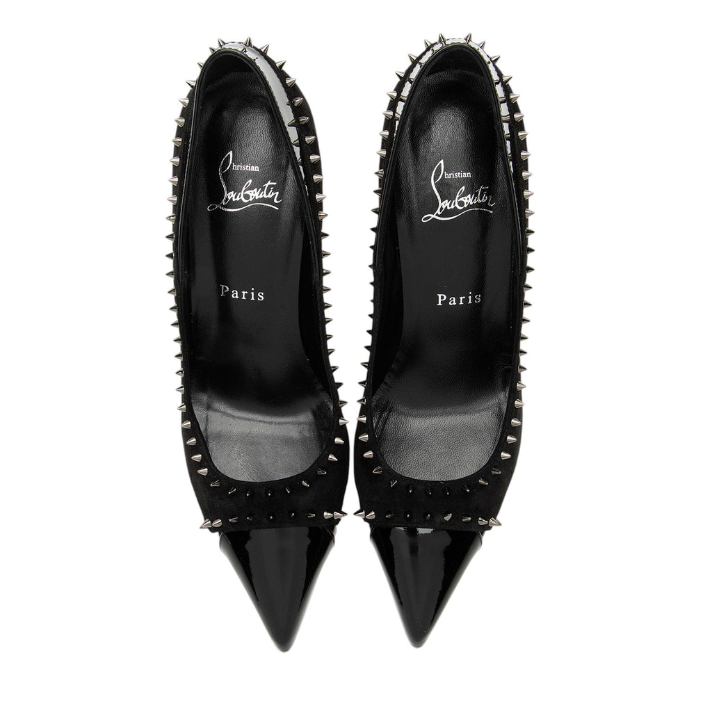 Christian Louboutin Suede Patent Leather Duvette Spikes Pumps - Size 7.5 / 37.5