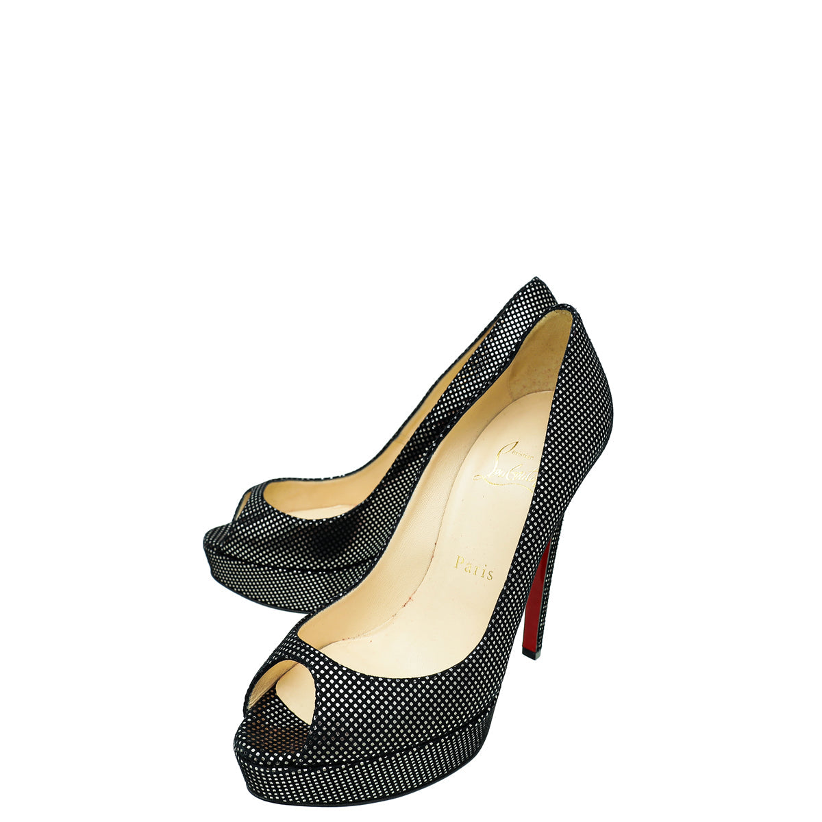 Christian Louboutin Black Suede Lady Peep Pumps 37.5