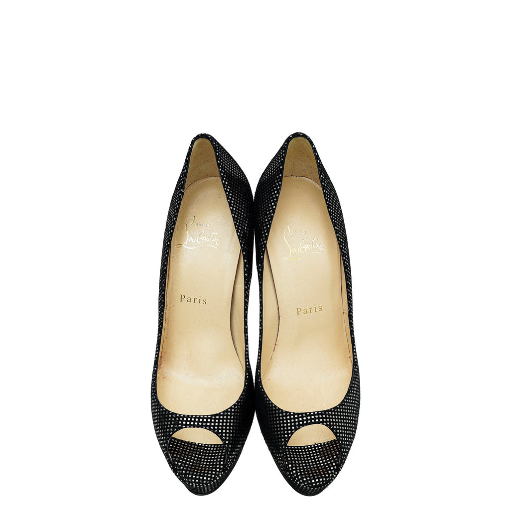 Christian Louboutin Black Suede Lady Peep Pumps 37.5