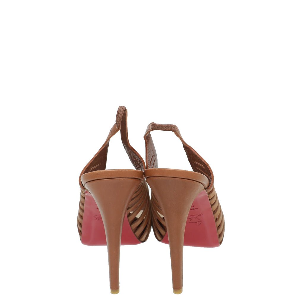 Christian Louboutin Brown Buchon 120 Slingback 37.5