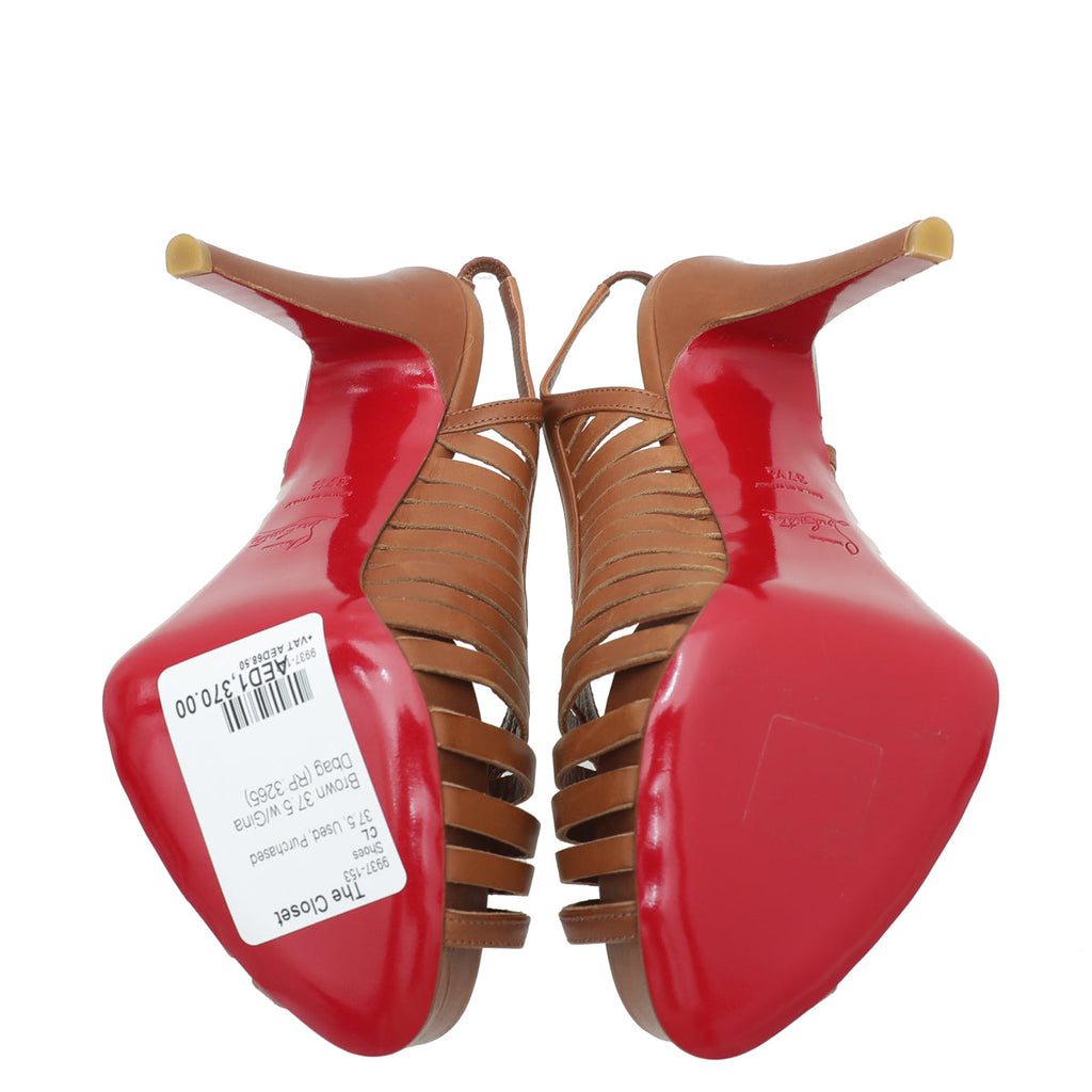 Christian Louboutin Brown Buchon 120 Slingback 37.5