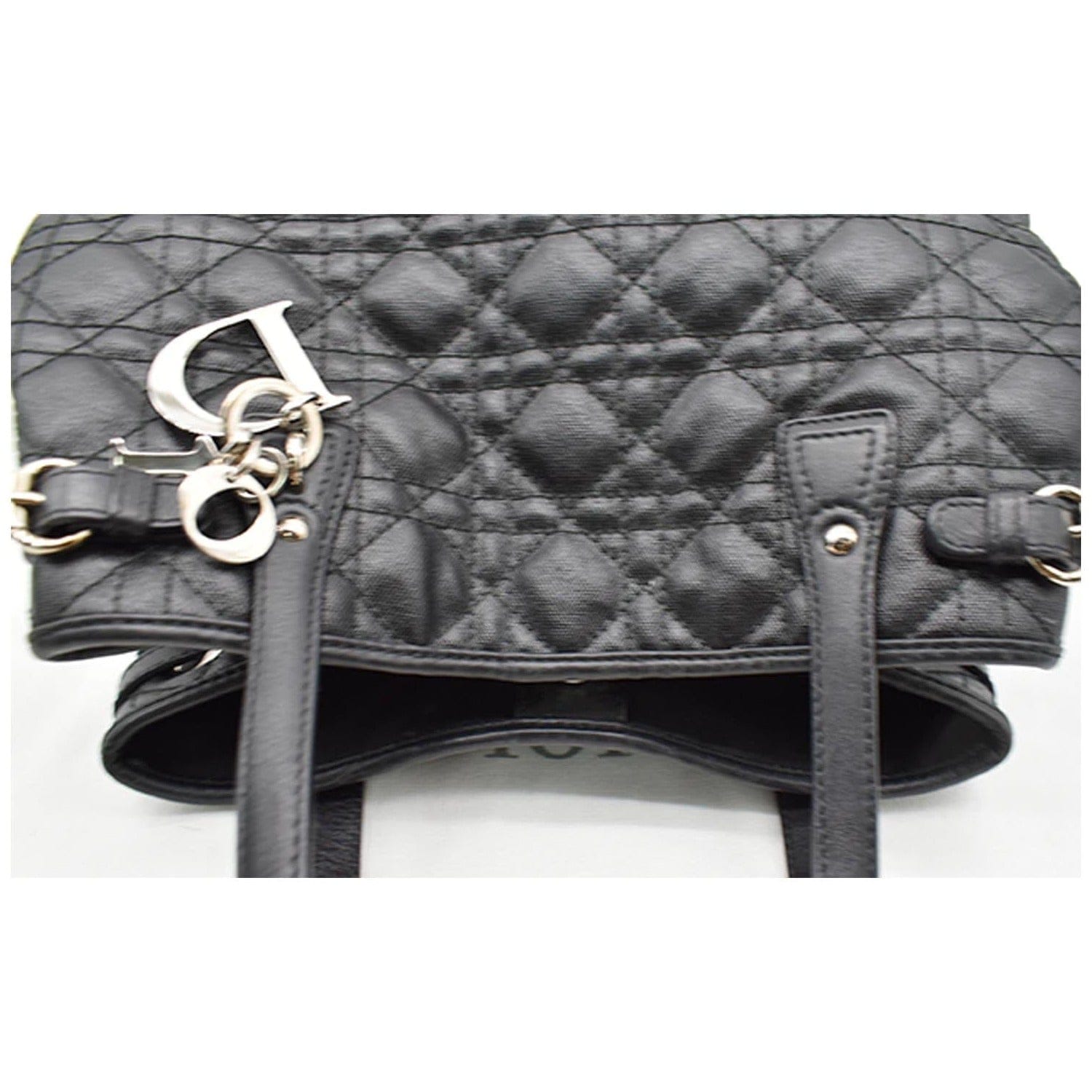 CHRISTIAN DIOR Panarea Quilted Cannage Rosato Canvas Tote Bag Black