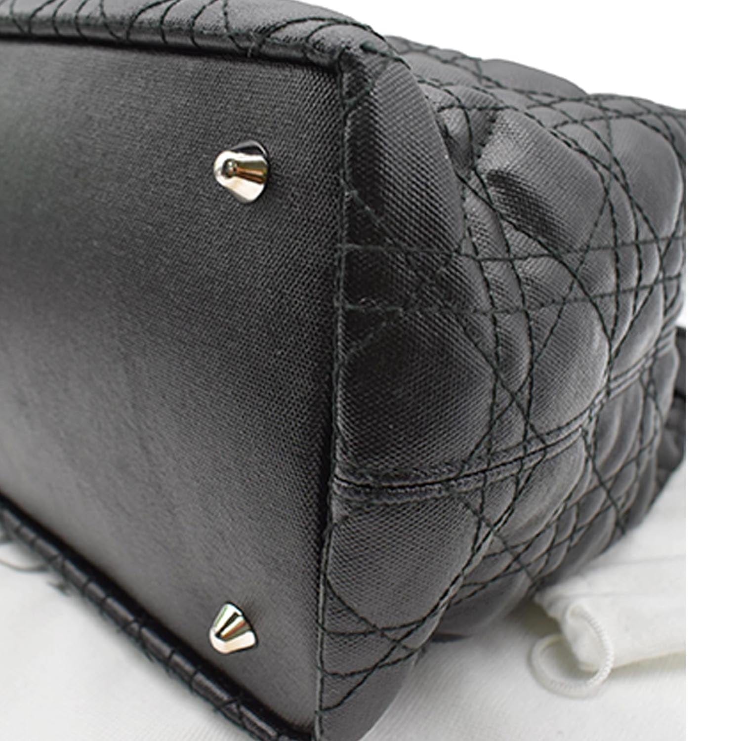 CHRISTIAN DIOR Panarea Quilted Cannage Rosato Canvas Tote Bag Black