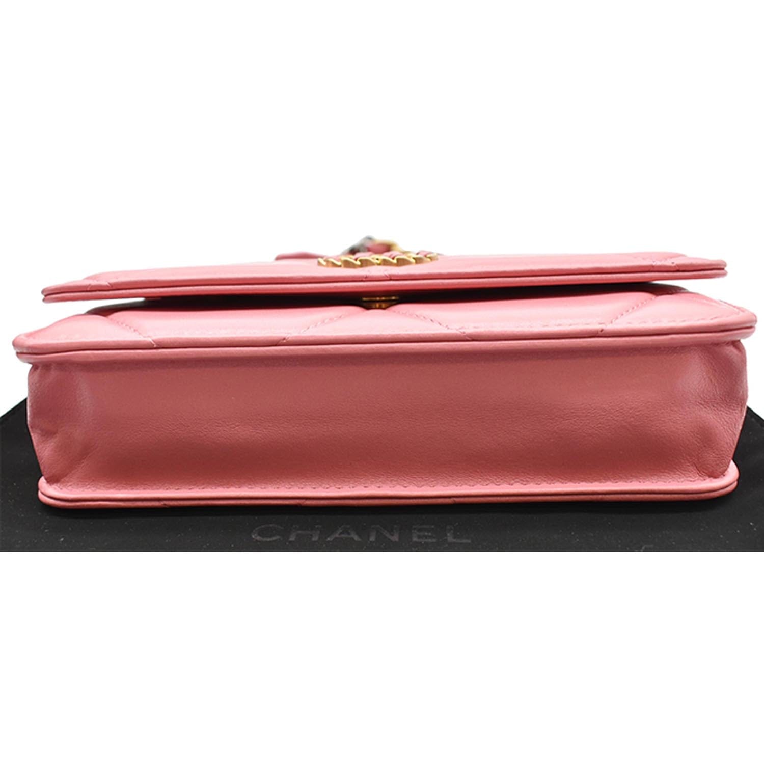 CHANEL 19 CC WOC Leather Wallet On Chain Crossbody Bag Pink