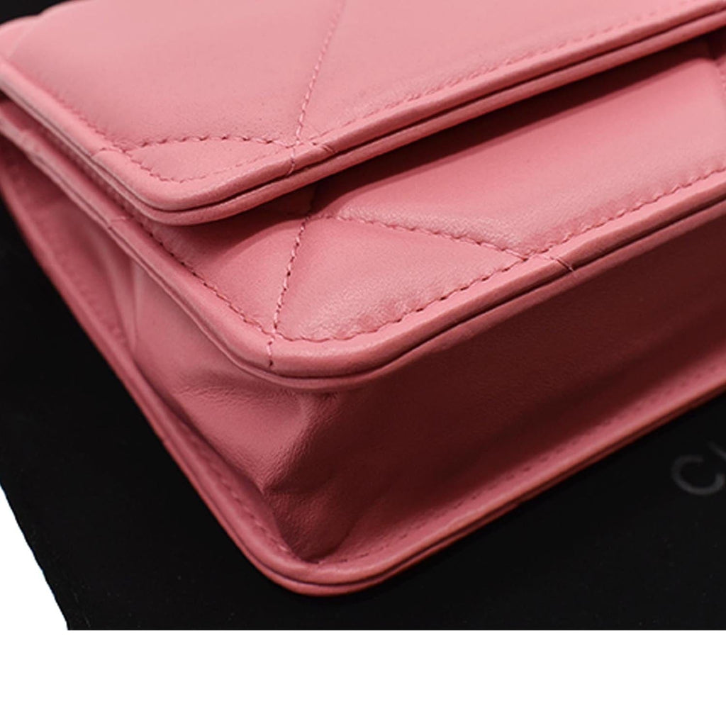 CHANEL 19 CC WOC Leather Wallet On Chain Crossbody Bag Pink