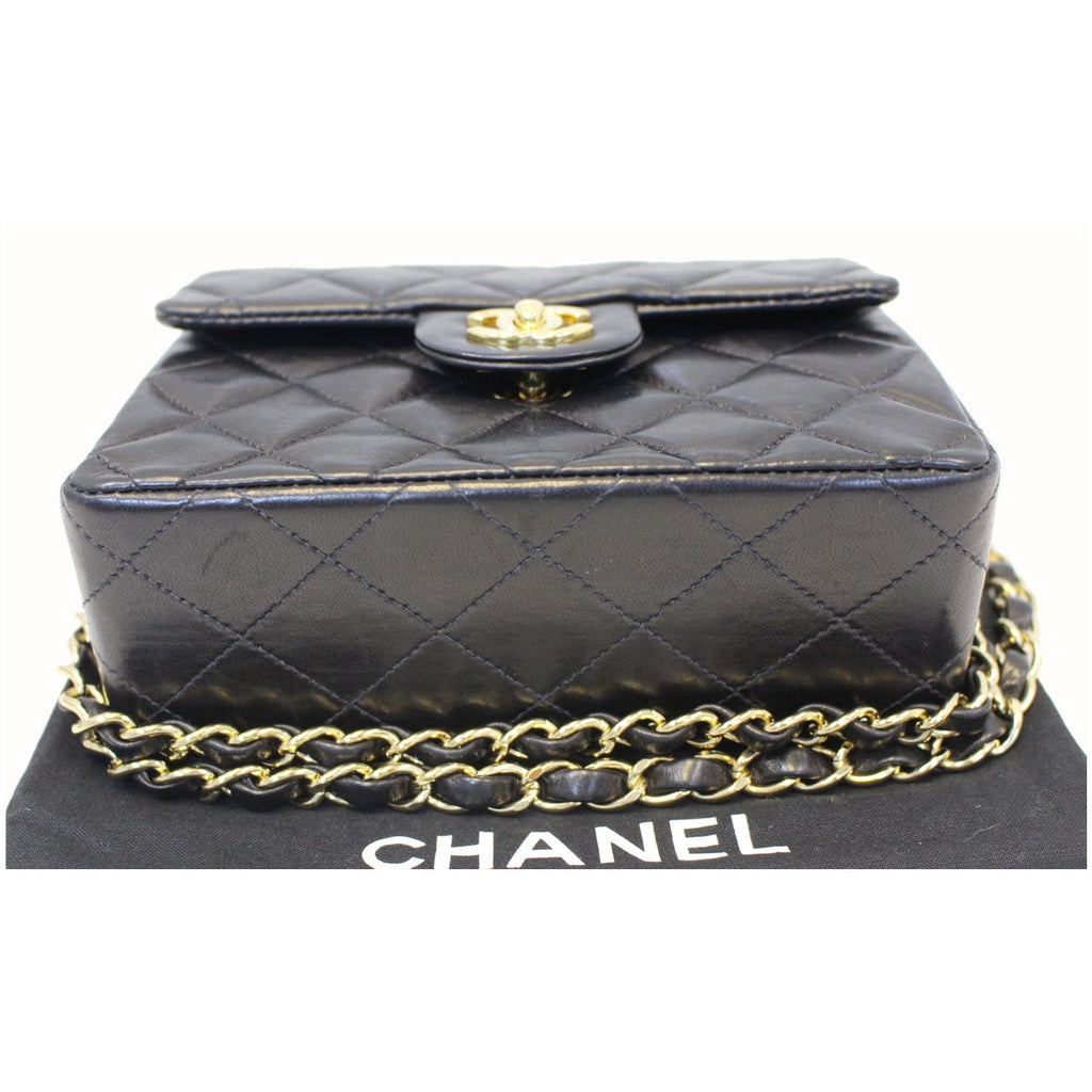 CHANEL Mini Flap Lambskin Leather Crossbody Bag Black