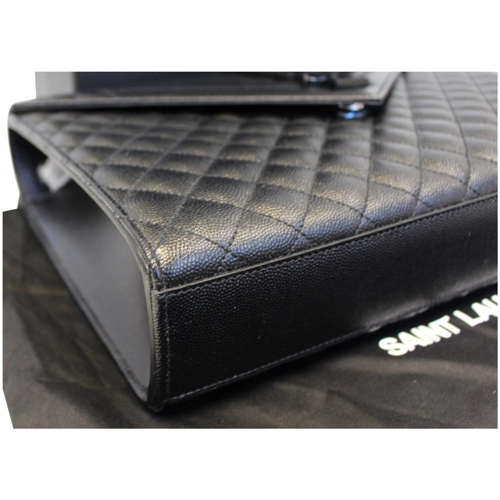 YVES SAINT LAURENT Envelope Large Matelasse Embossed Leather Shoulder Bag Black