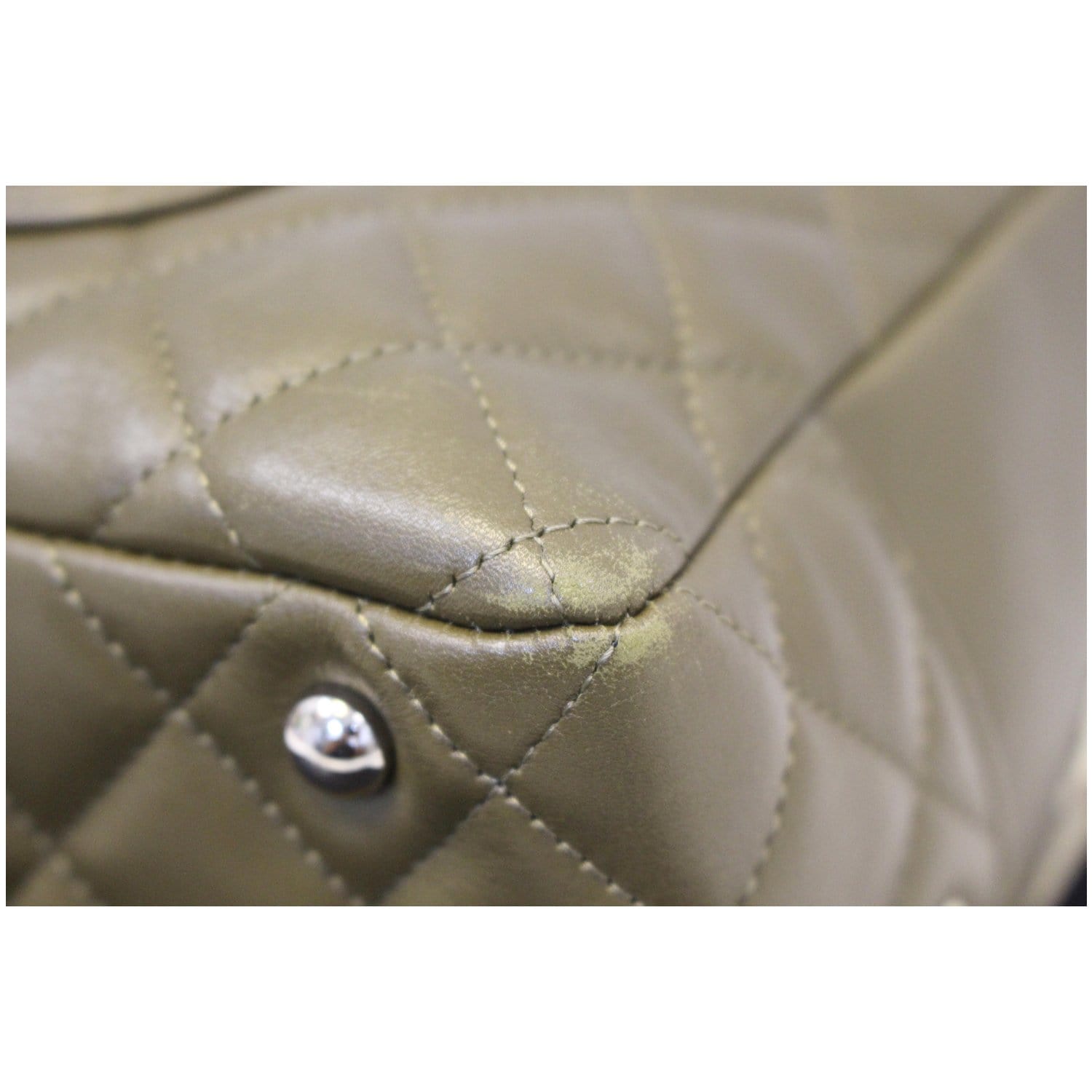 CHANEL Cambon Line Leather Shoulder Bag Dark Green