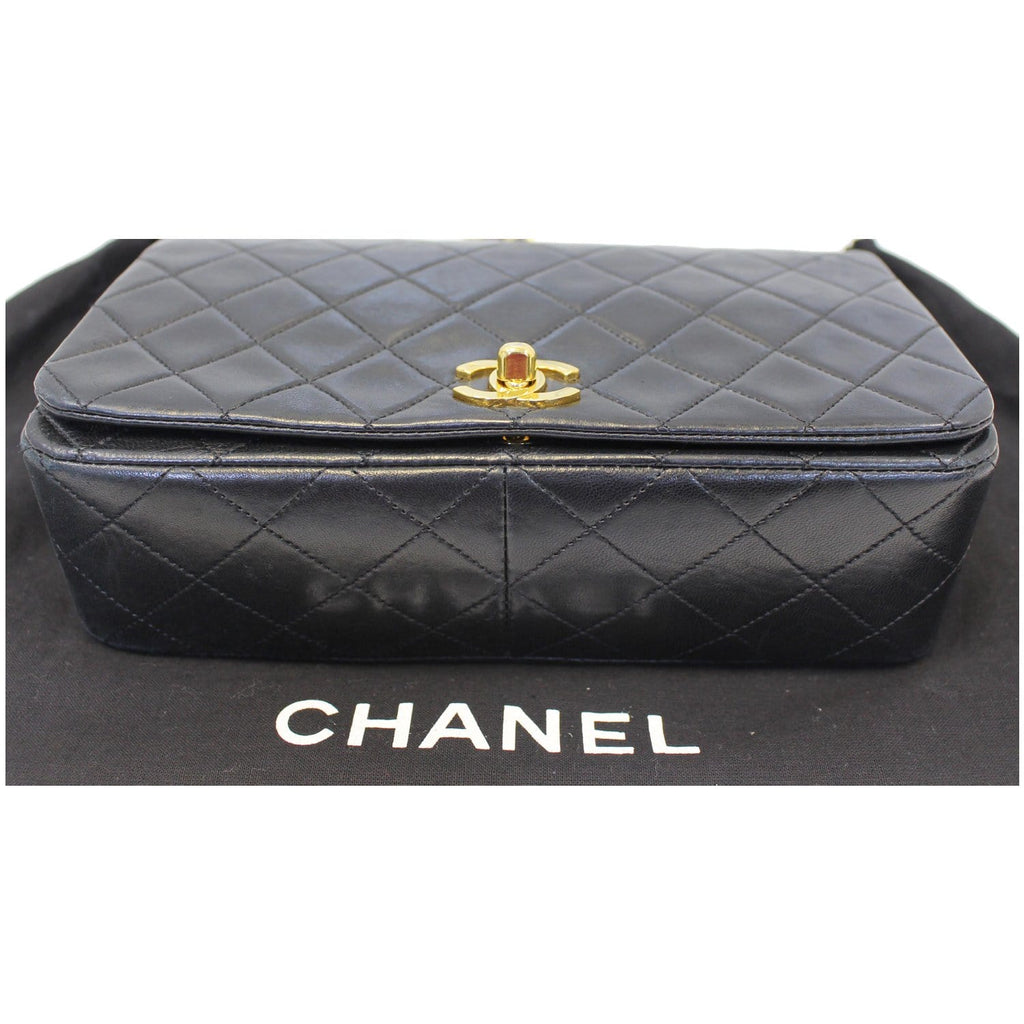 CHANEL Vintage Single Flap Quilted Lambskin Shoulder Bag Black