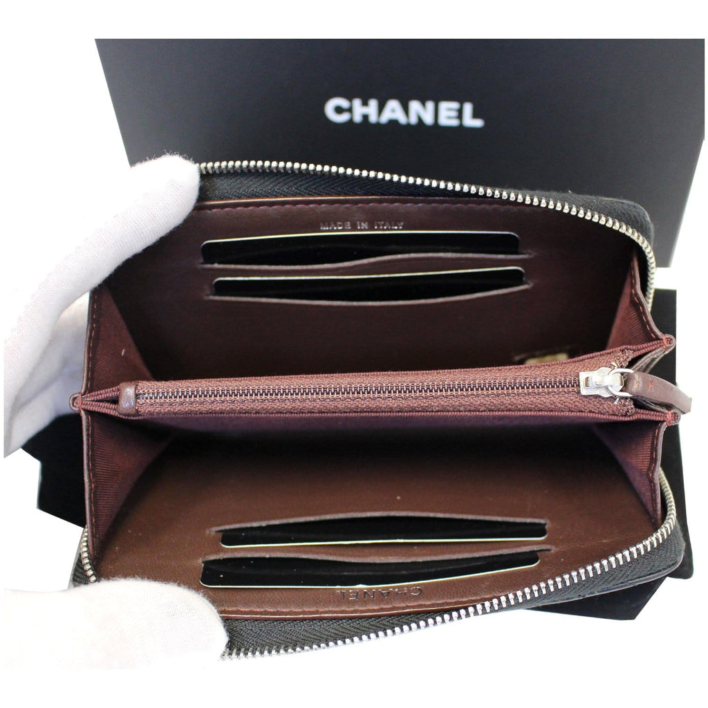 CHANEL Lambskin Chevron Zip Around Wallet Black