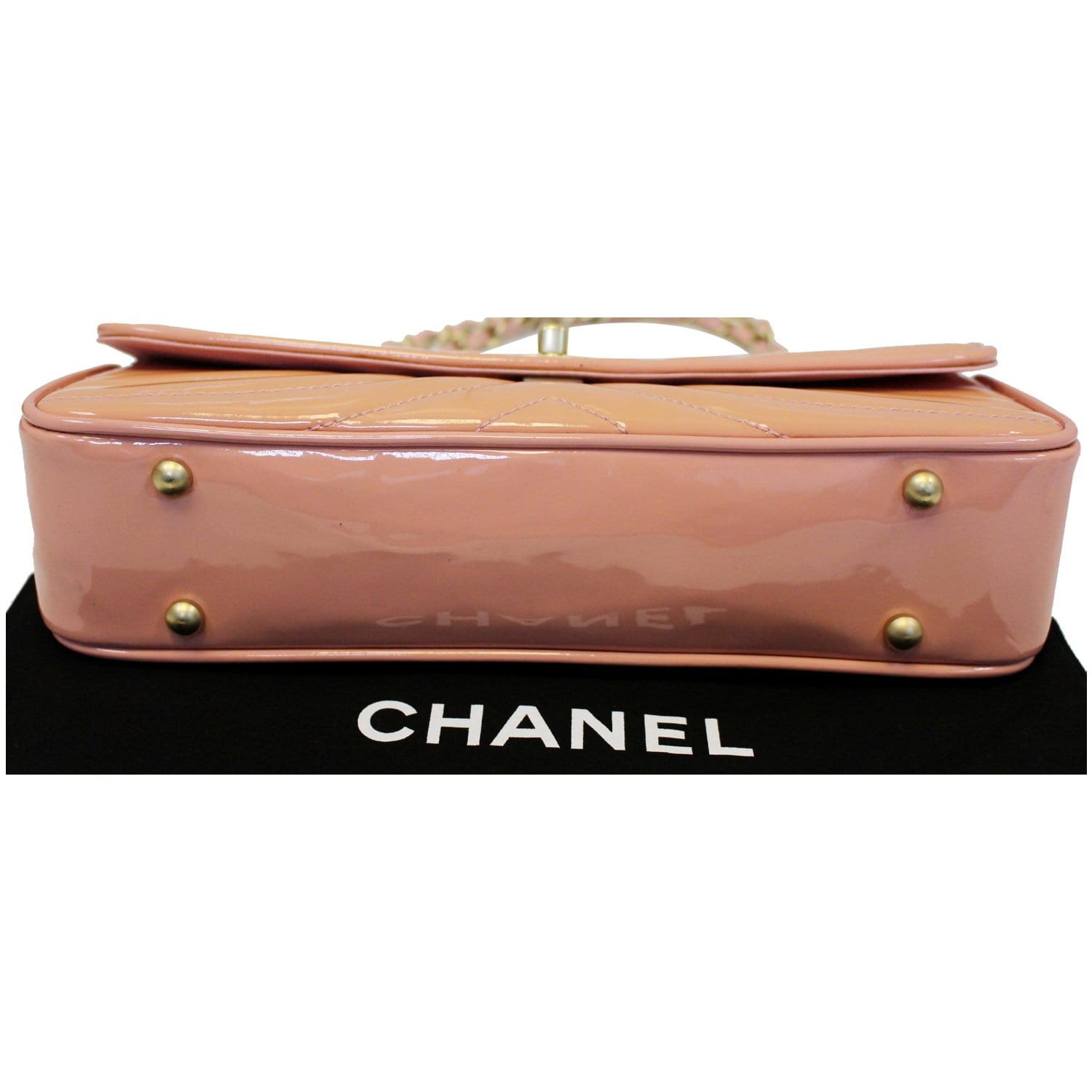 CHANEL Patent Leather Flap Shoulder Bag Peach