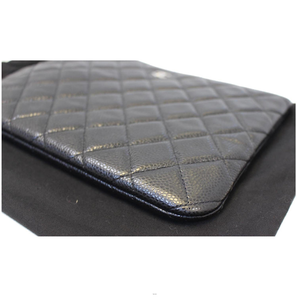 CHANEL Caviar Leather Large O-Case Zip Pouch Black