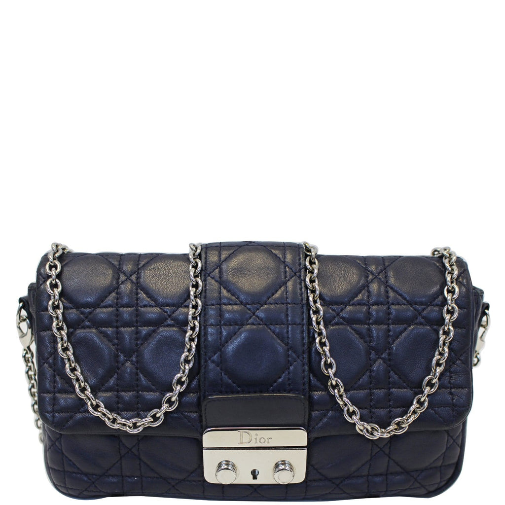 CHRISTIAN DIOR Miss Dior Cannage Quilted Leather Crossbody Bag Black