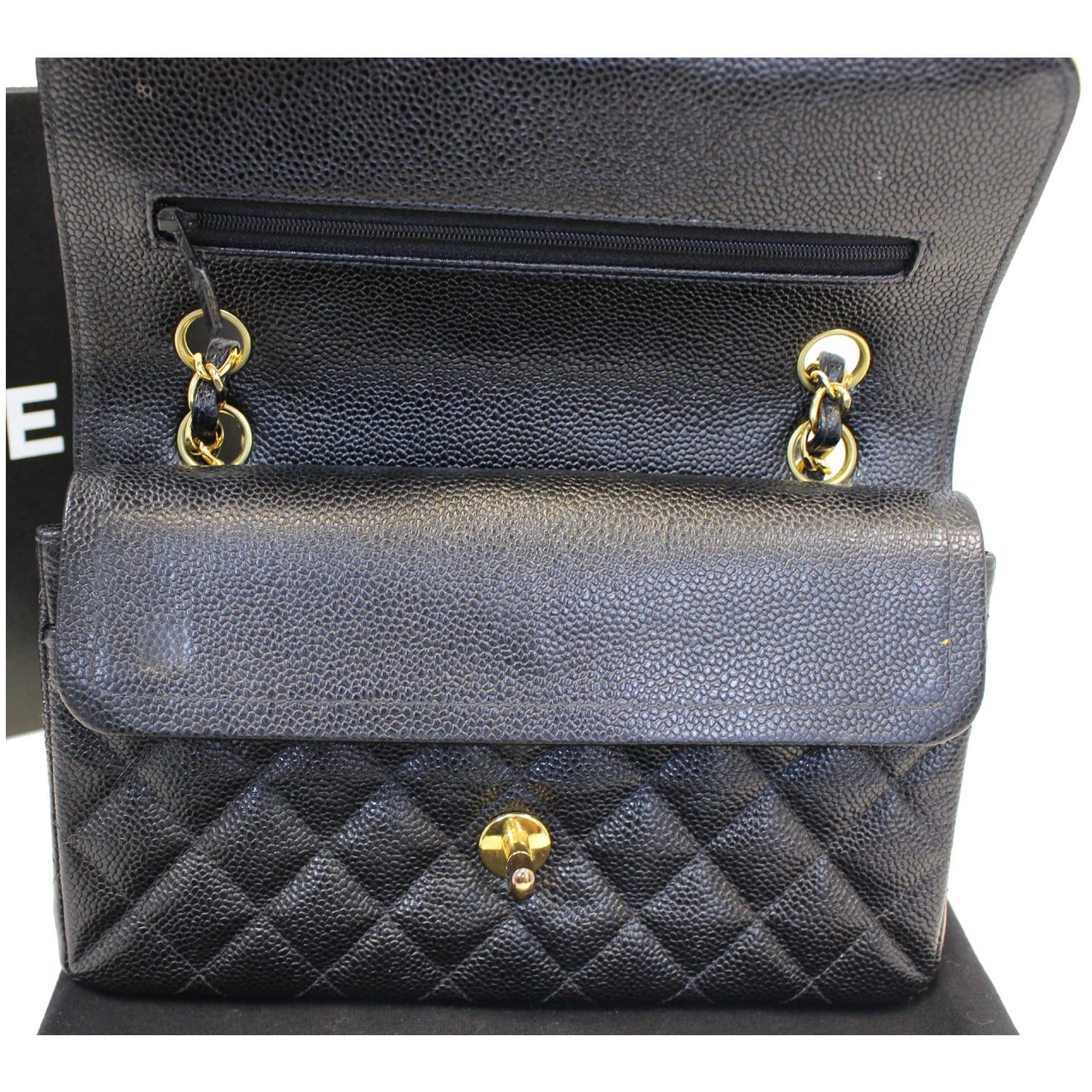 CHANEL Double Flap Small Caviar Leather Shoulder Bag Black