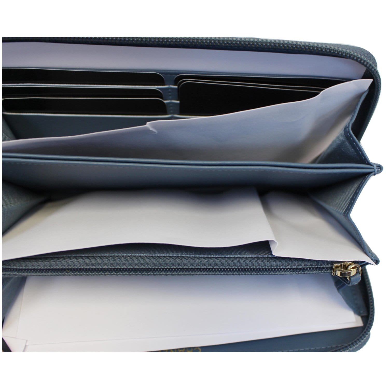CHANEL Small Boy Long Caviar Leather Zip Around Wallet Blue
