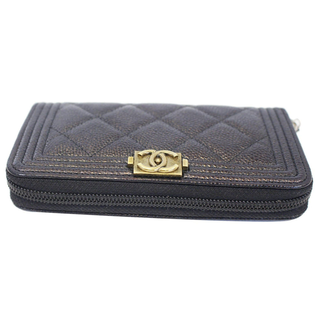 CHANEL Boy Small Caviar Leather Zip Around Wallet Black