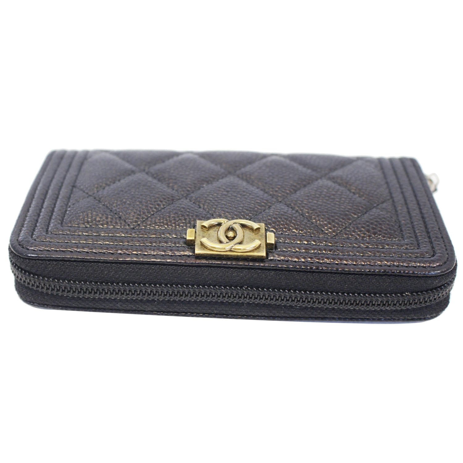 CHANEL Boy Small Caviar Leather Zip Around Wallet Black