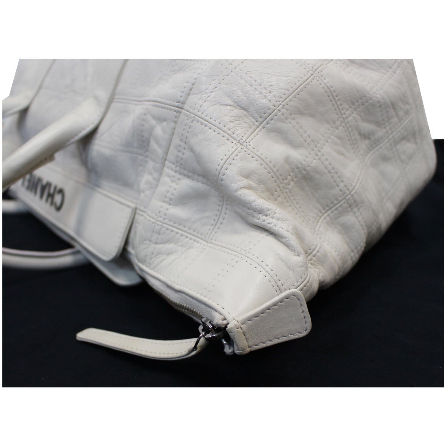 CHANEL Square Stitched Lax Lambskin Tote Bag White