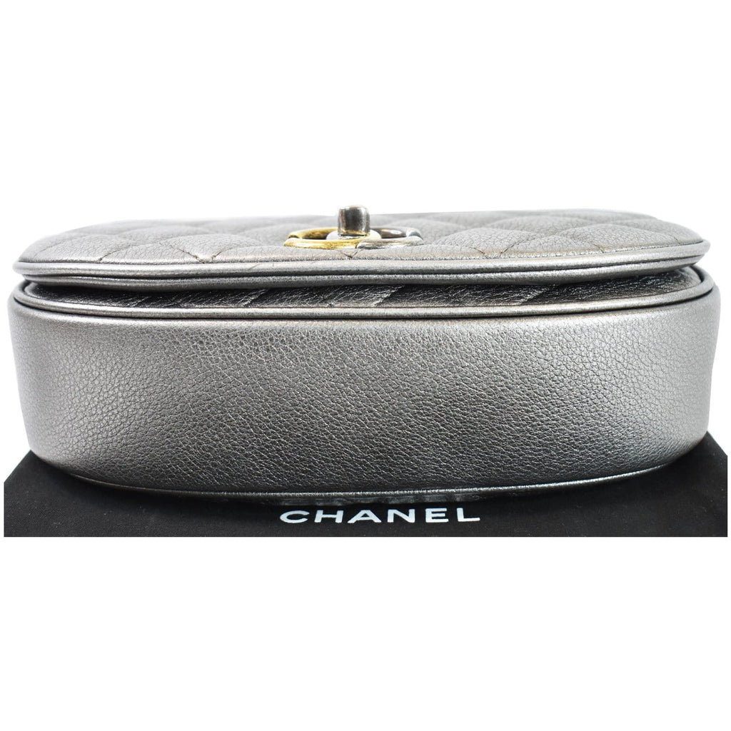 CHANEL Casual Pocket Flap Caviar Messenger Shoulder Bag Silver