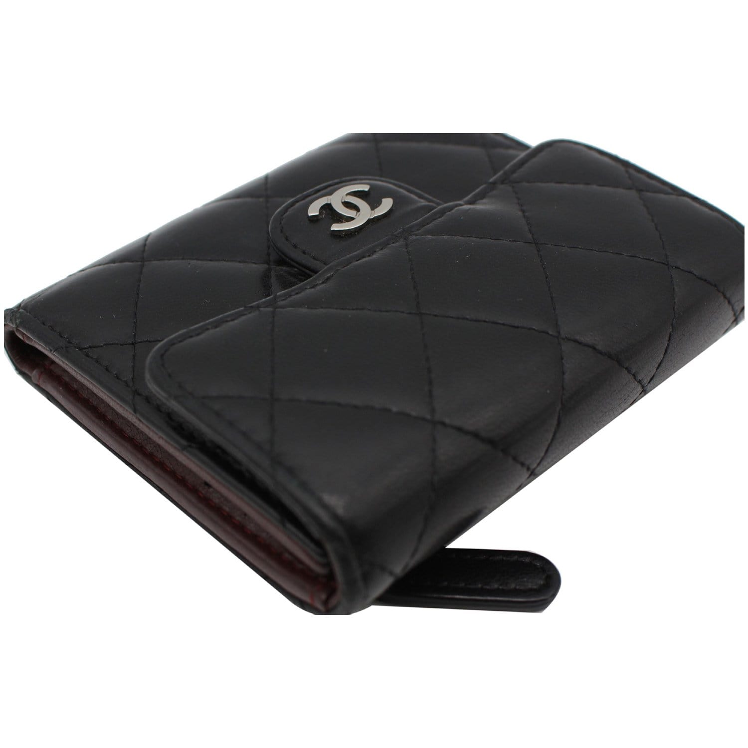 CHANEL CC Classic Small Flap Leather Compact Wallet Black