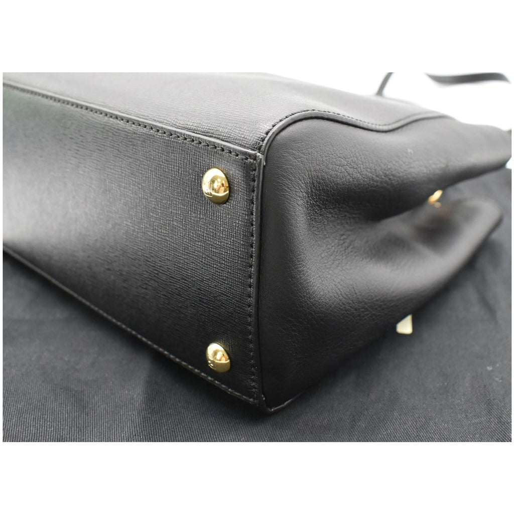 FENDI Petite 2Jours Vitello Leather Elite Tote Shoulder Bag Black