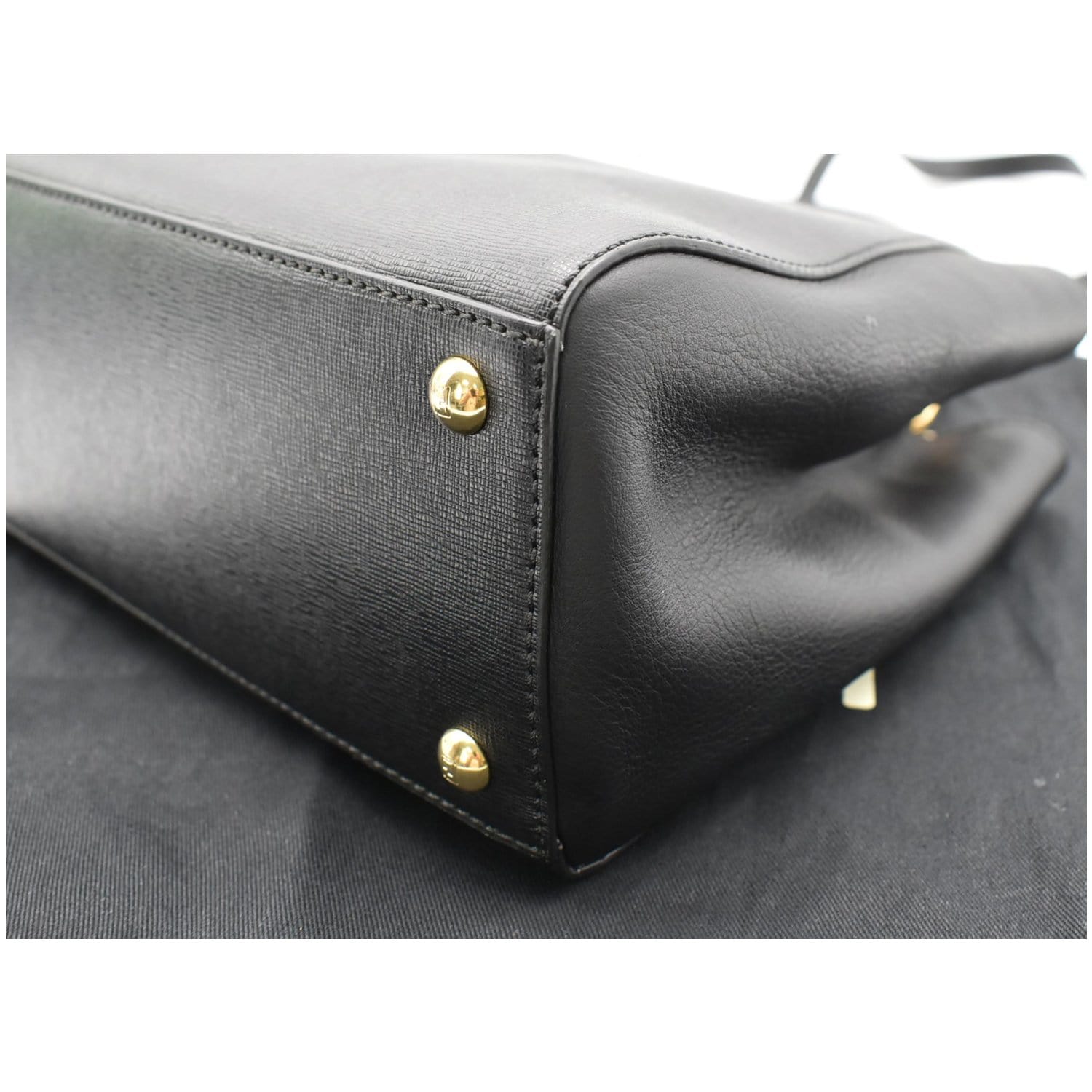 FENDI Petite 2Jours Vitello Leather Elite Tote Shoulder Bag Black