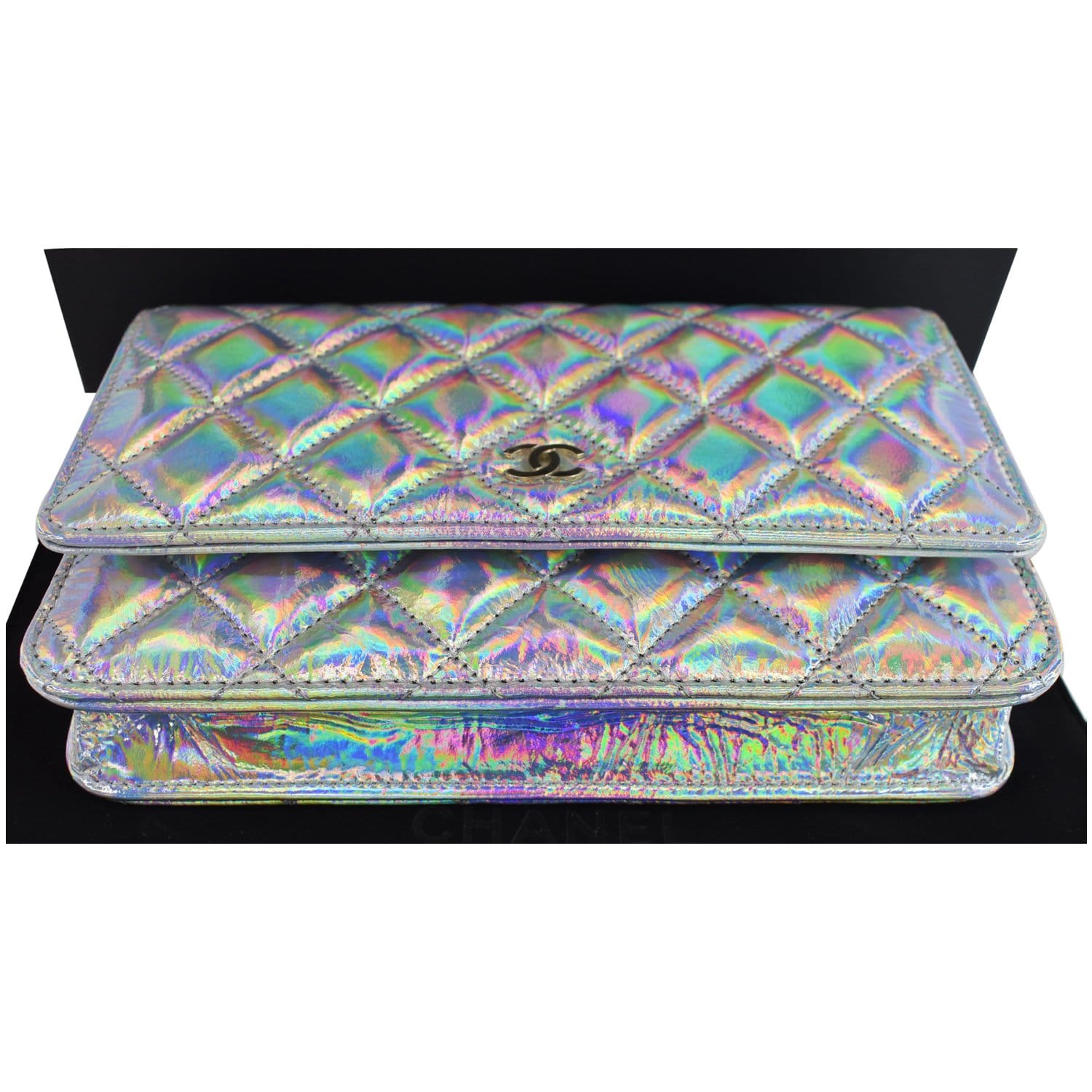 CHANEL Timeless Classic WOC Goatskin Wallet on Chain Bag Iridescent Silver