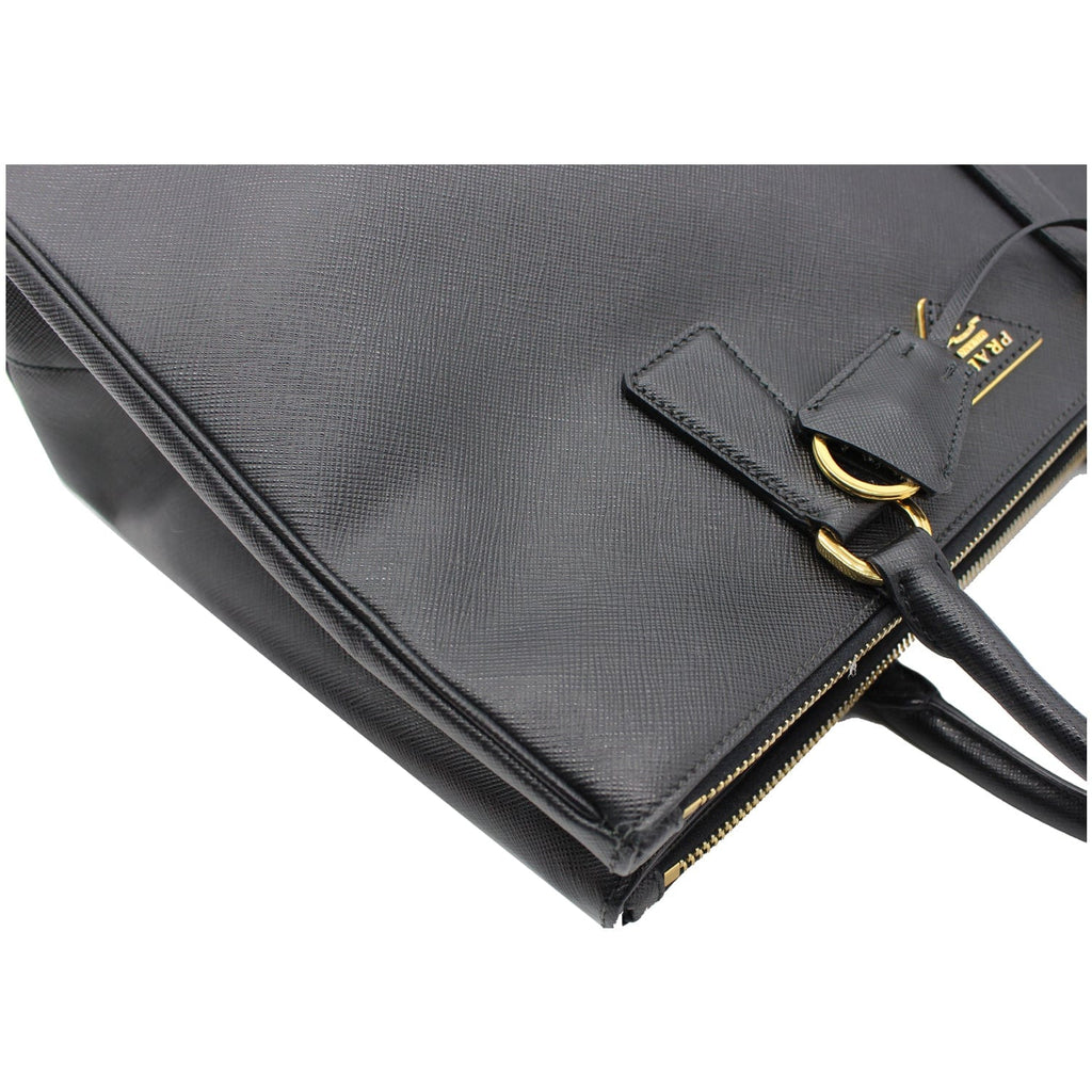 PRADA Saffiano Lux Double-Zip Leather Tote Shoulder Bag Black