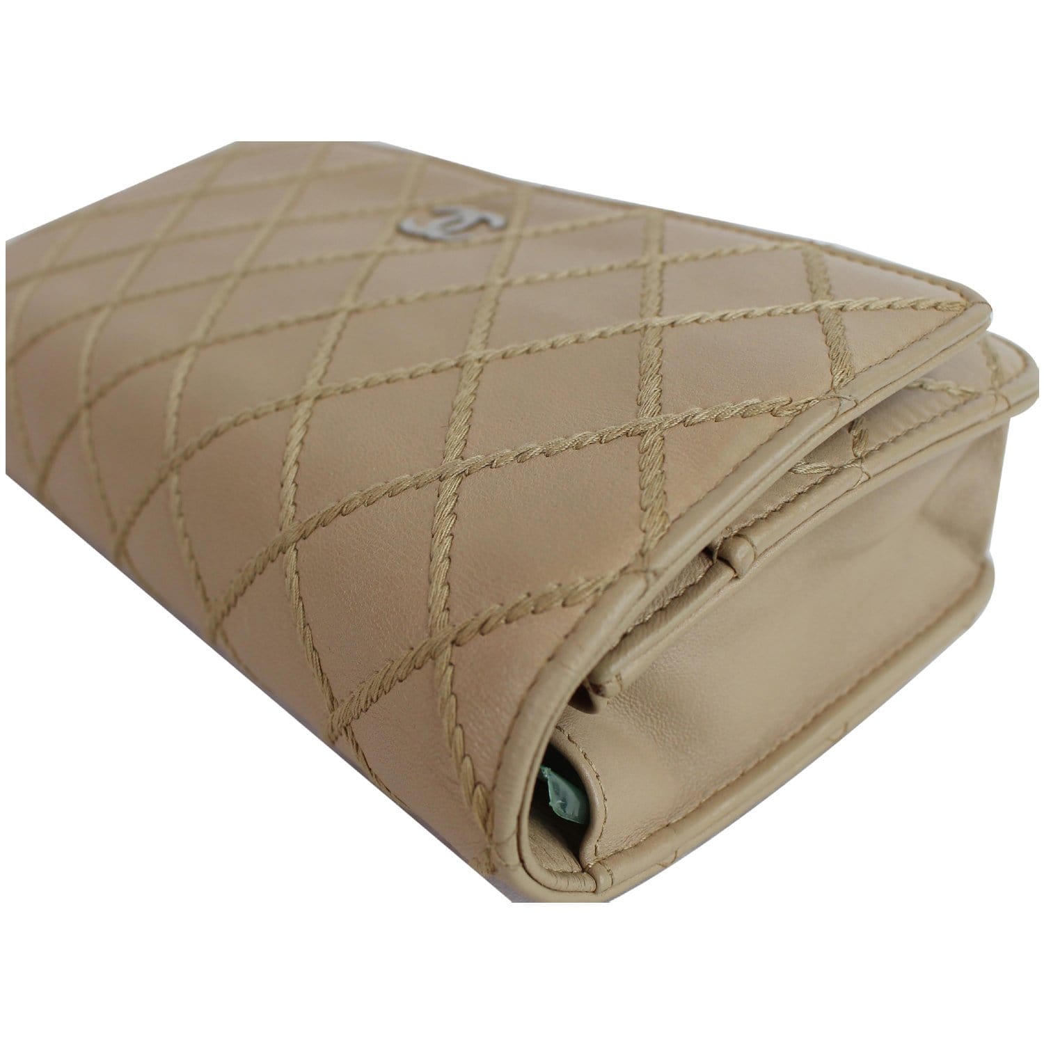 CHANEL Diamond Stitch Wallet On Chain Calfskin WOC Crossbody Bag Beige