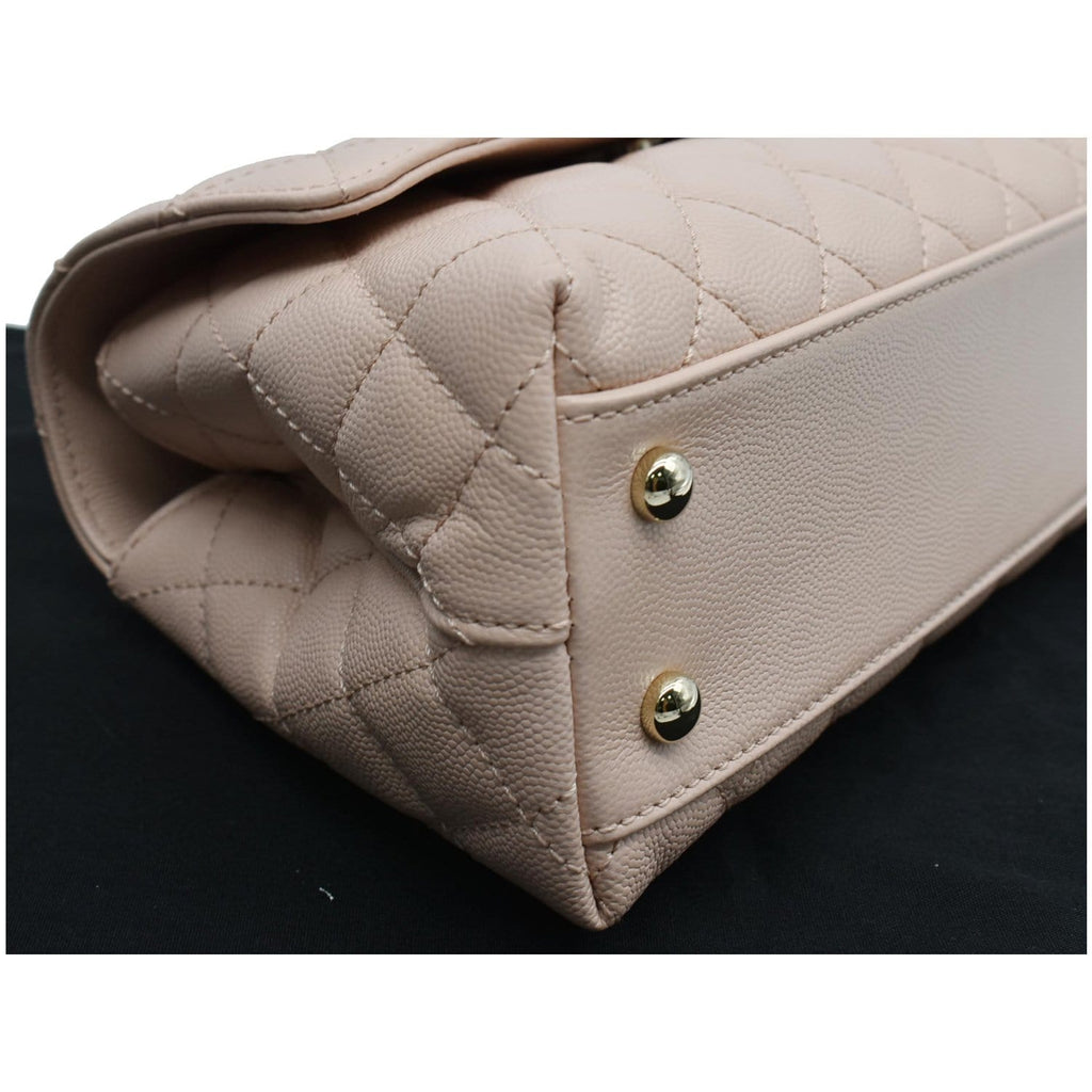 CHANEL Coco Mini Top Handle Flap Caviar Leather Shoulder Bag Pink