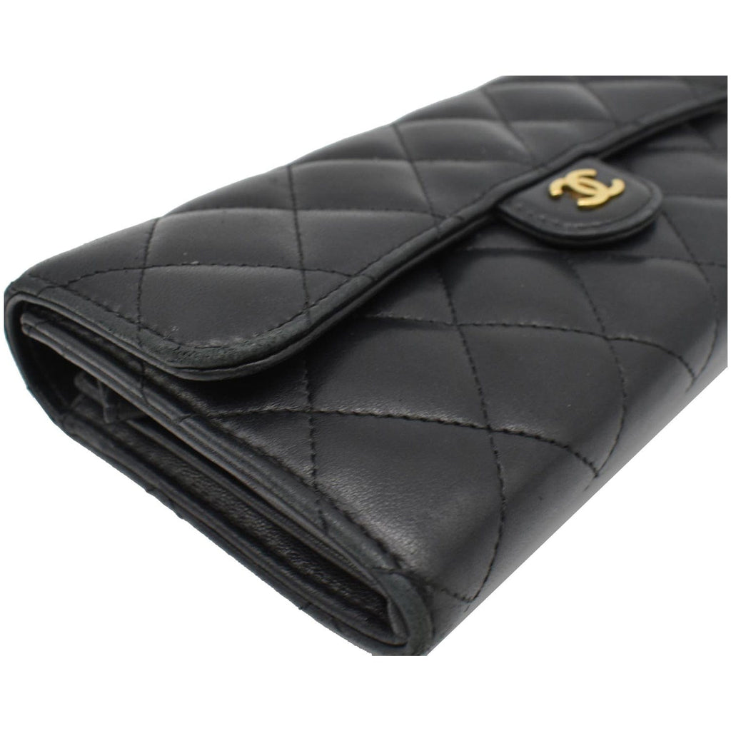 CHANEL Classic Long Flap Leather Wallet Black