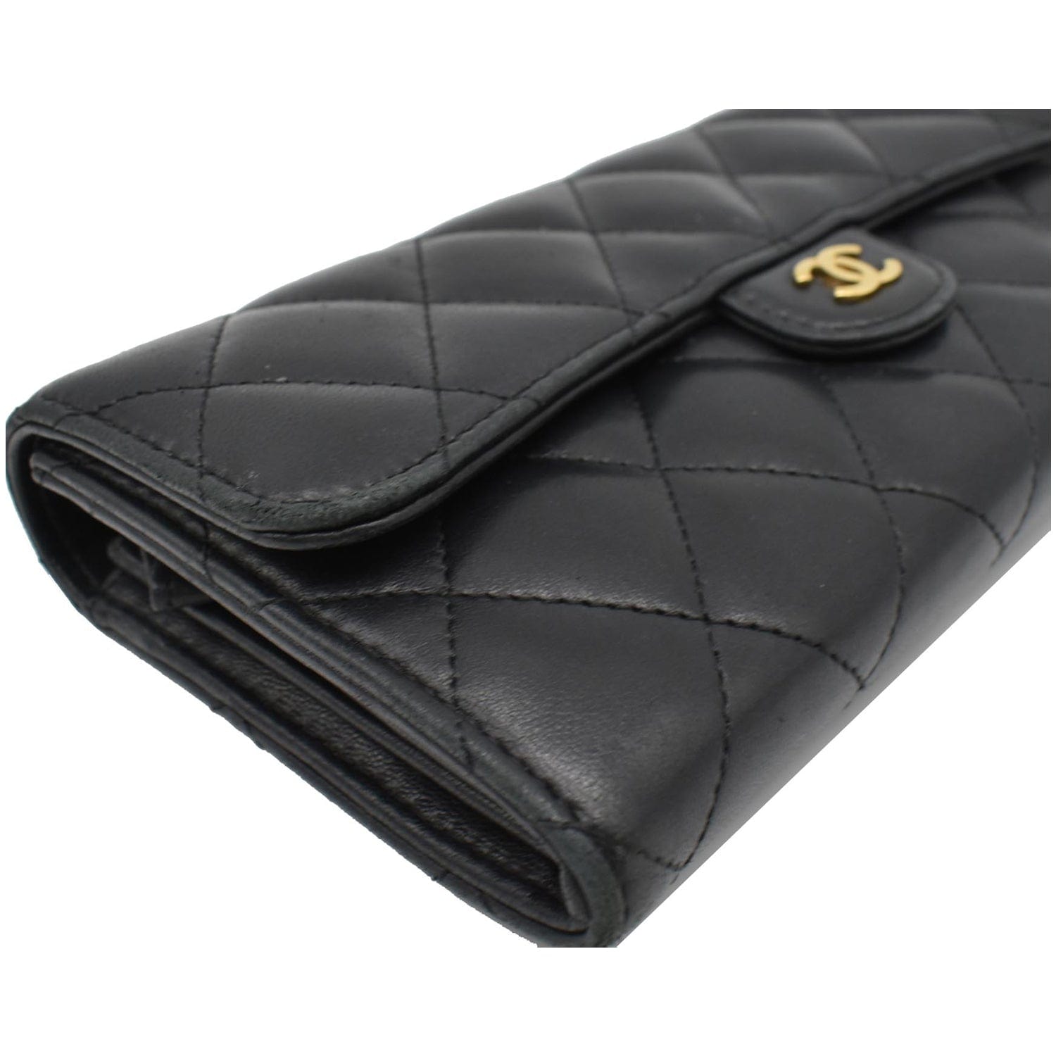 CHANEL Classic Long Flap Leather Wallet Black