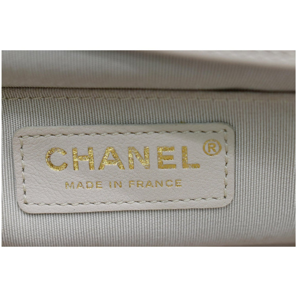 CHANEL Medium Boy Flap Calfskin Leather Shoulder Bag Light Cream
