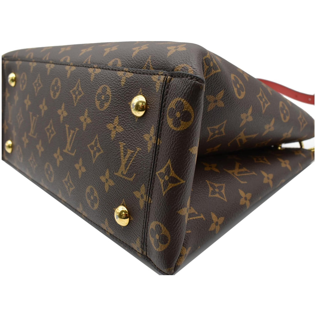 LOUIS VUITTON Flower Monogram Canvas Tote Shoulder Bag Red