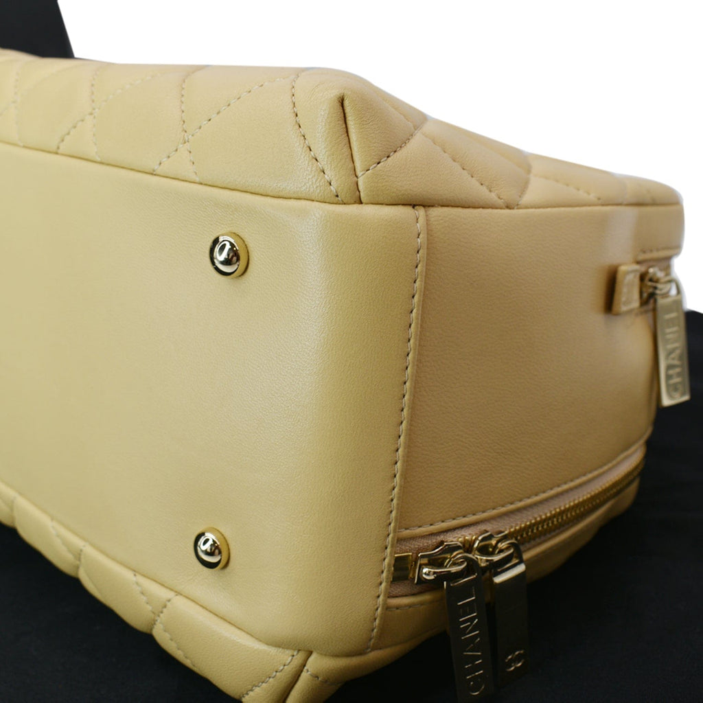 CHANEL Trendy CC Bowling Quilted Leather Shoulder Bag Beige