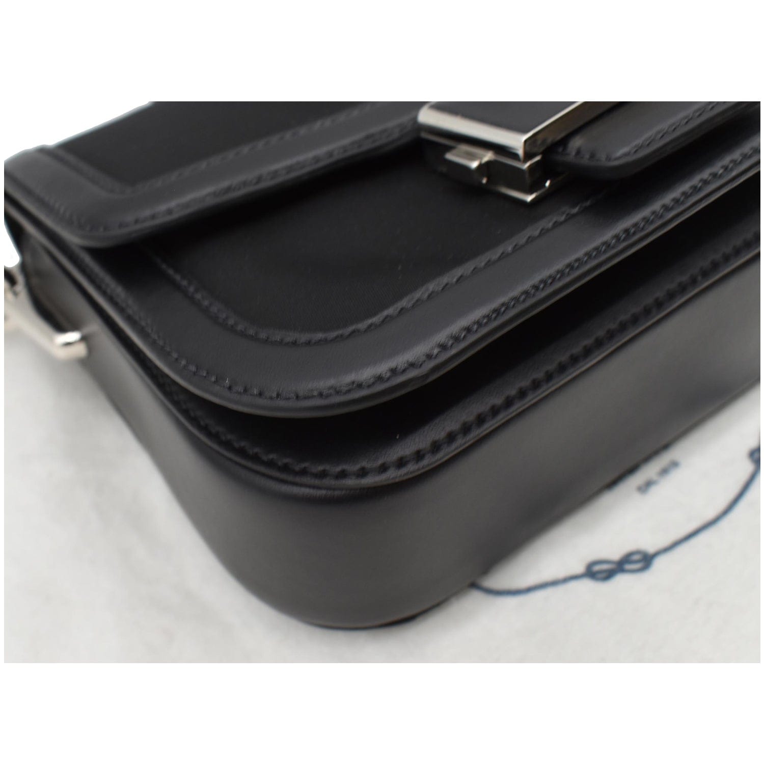 PRADA Nylon Leather Shoulder Bag Black
