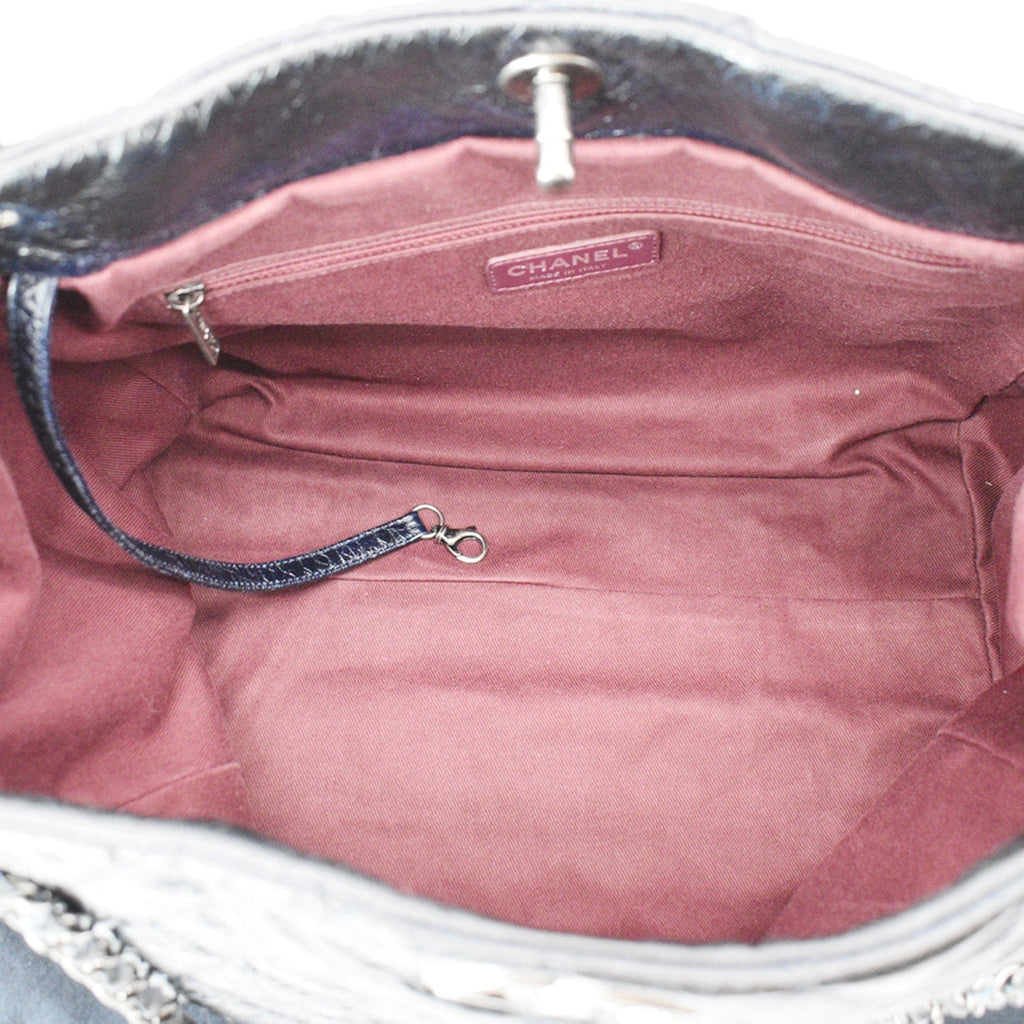 CHANEL Glazed Aged Calfskin Distressed Tote Shoulder Bag Blue