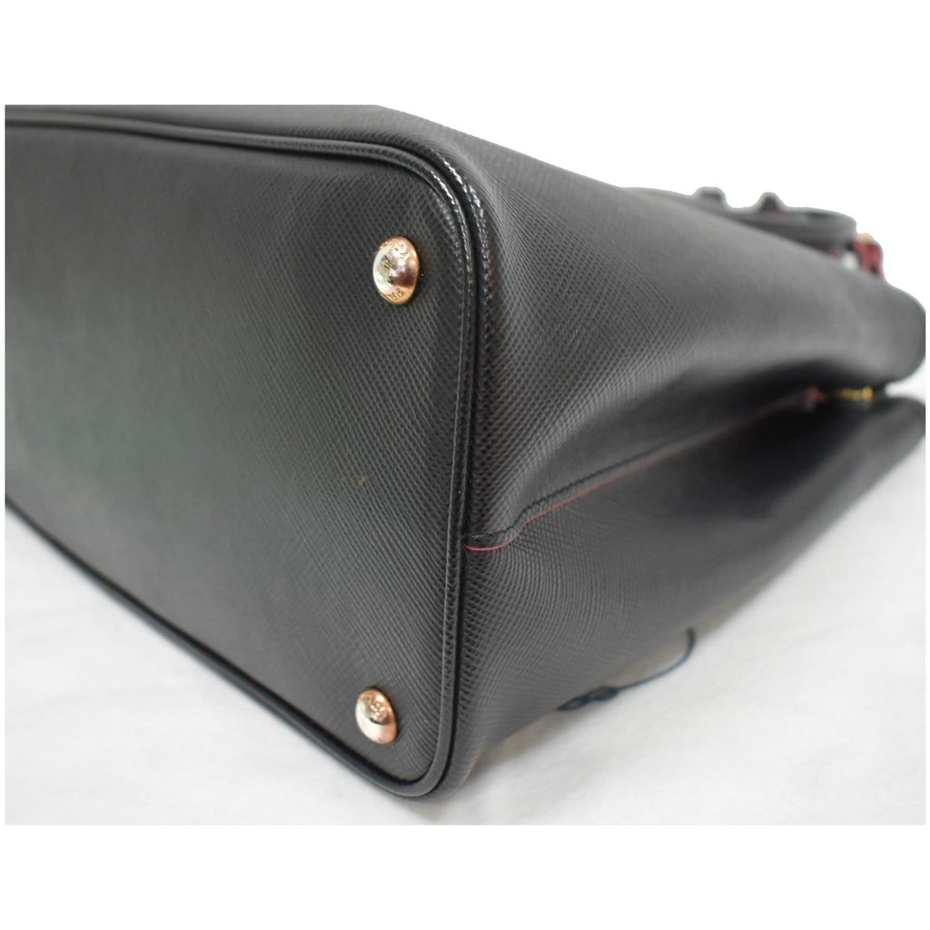 PRADA Double Handle Saffiano Cuir Leather Tote Shoulder Bag Black