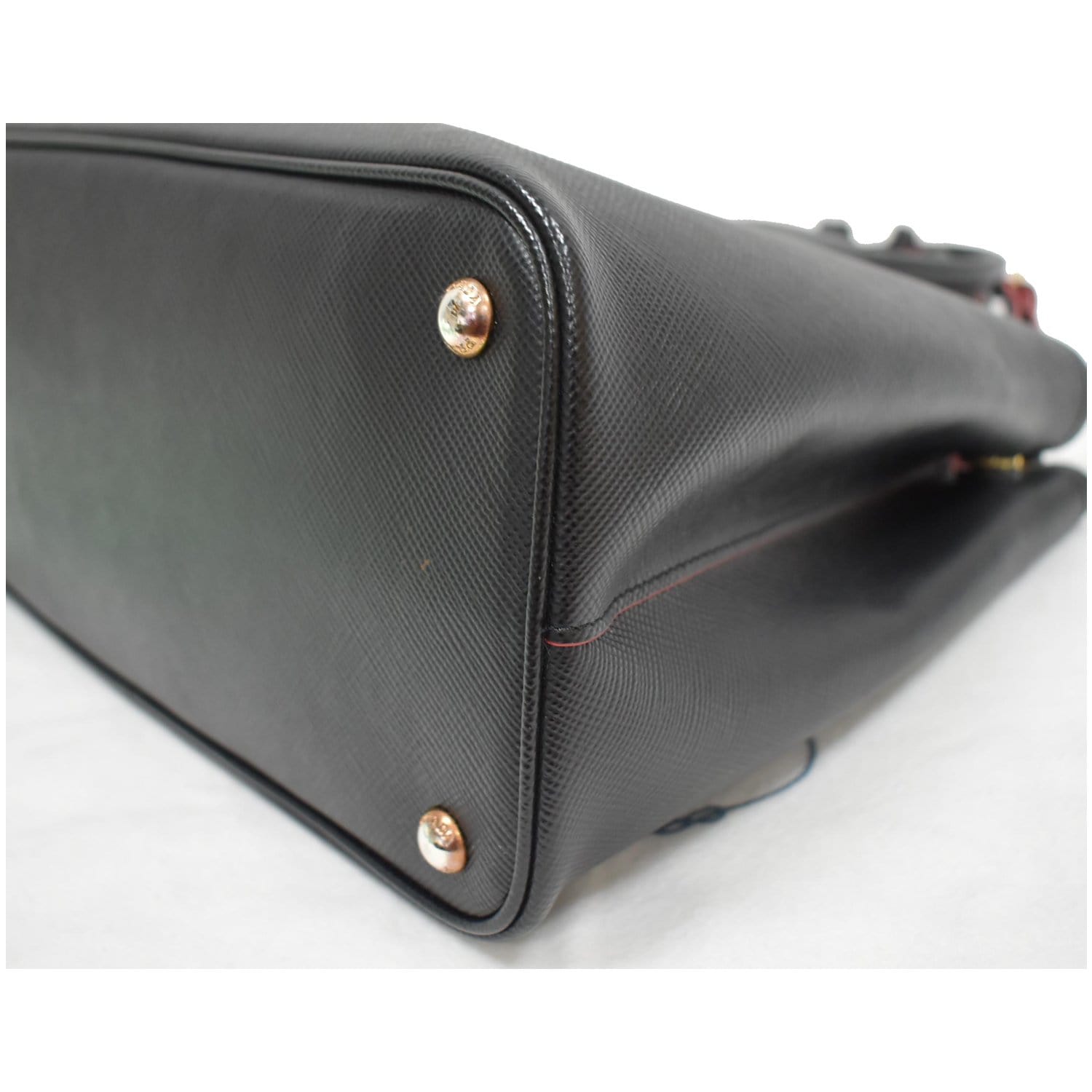 PRADA Double Handle Saffiano Cuir Leather Tote Shoulder Bag Black