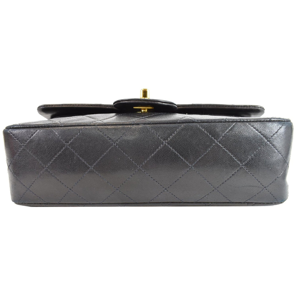 CHANEL Vintage Double Flap Lambskin Shoulder Bag Black