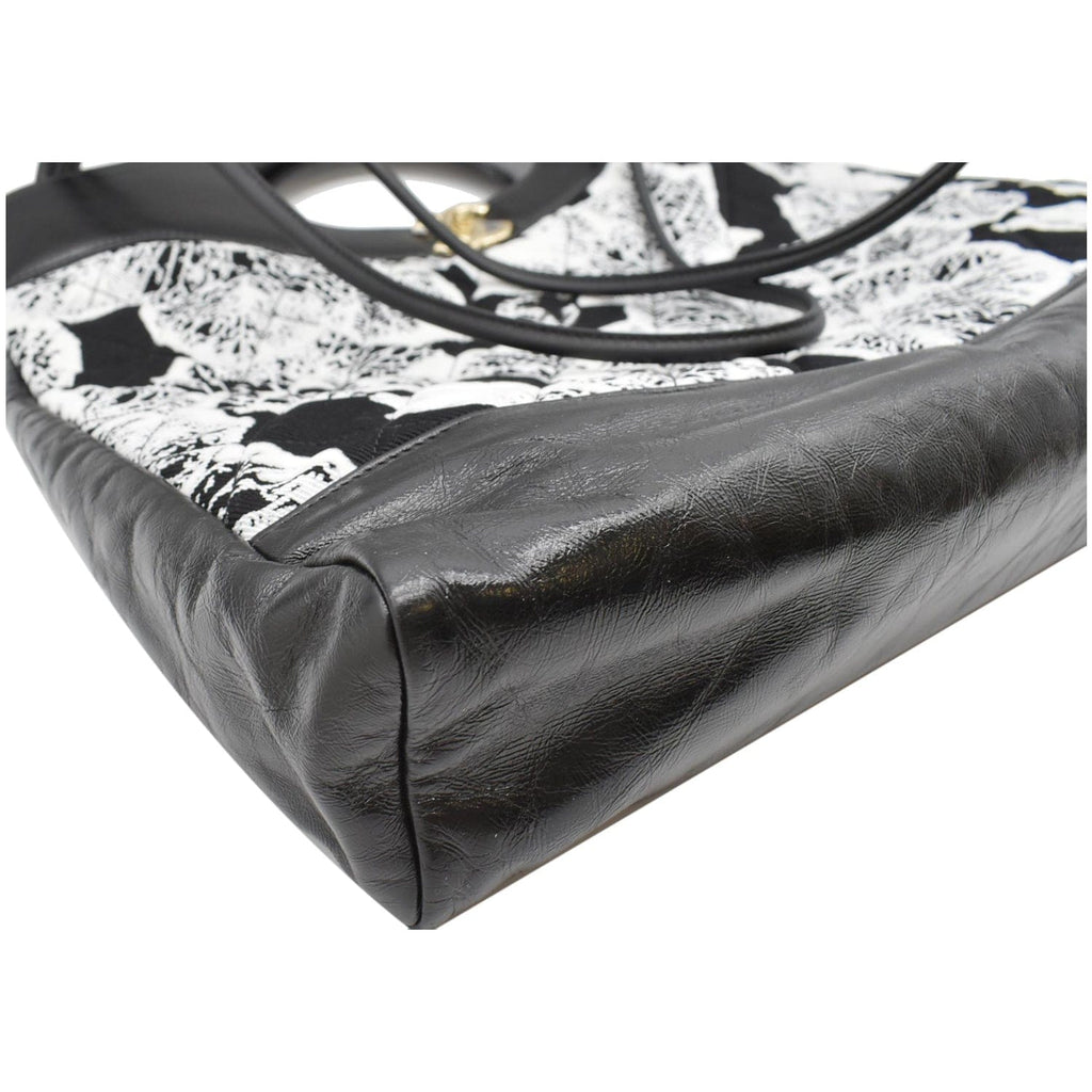 CHANEL 31 Printed Cotton Leather Shopping Shoulder Bag Black