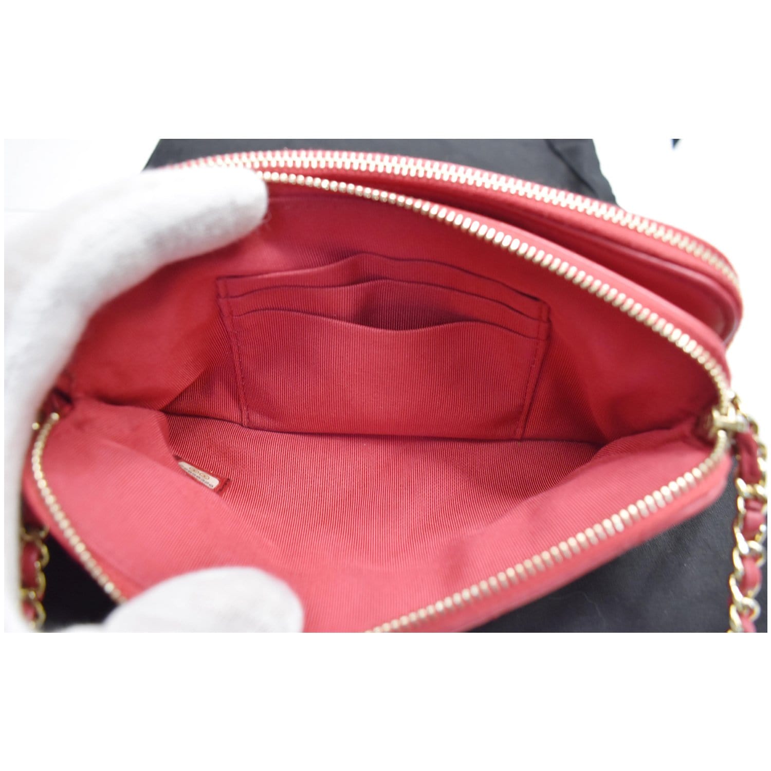 CHANEL Double Zip Wallet On Chain WOC Lambskin Shoulder Bag Red