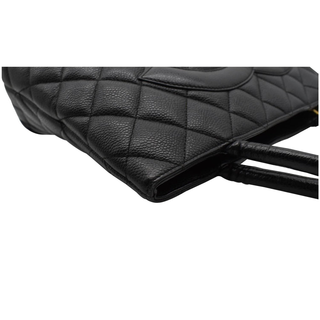 CHANEL Medallion Quilted Caviar Leather Tote Bag Black