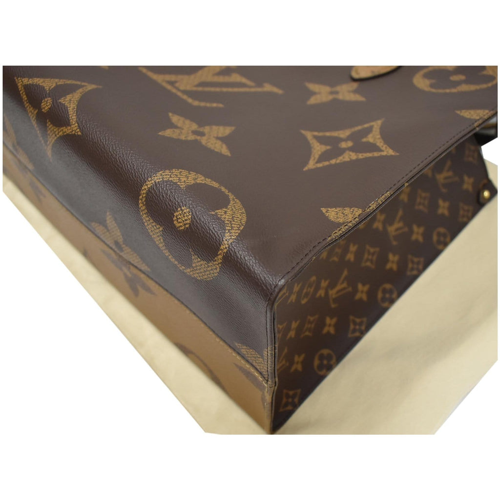 LOUIS VUITTON Onthego GM Reverse Monogram Canvas Tote Shoulder Bag Brown